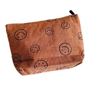 SMILEY Big Brown Corduroy Travel Beauty Makeup Case NWoT